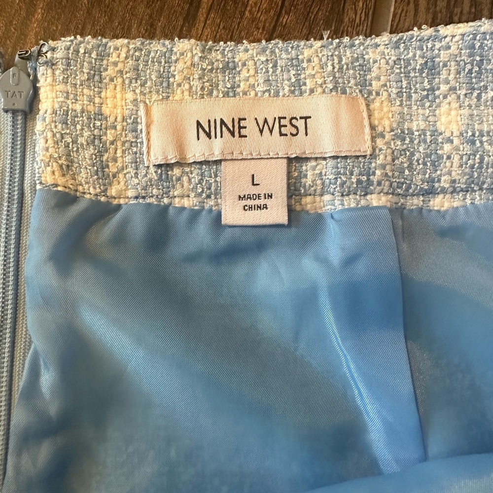 NWT Nine West Light Blue Checkered Pencil Skirt - Picture 3 of 5